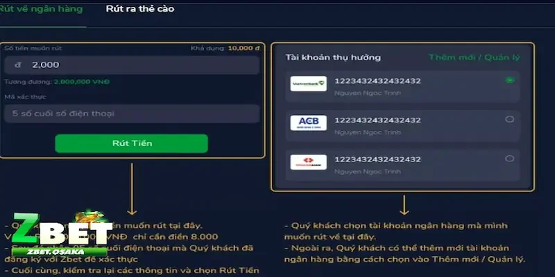 Các bước thực hiện rút tiền ZBET siêu nhanh chóng